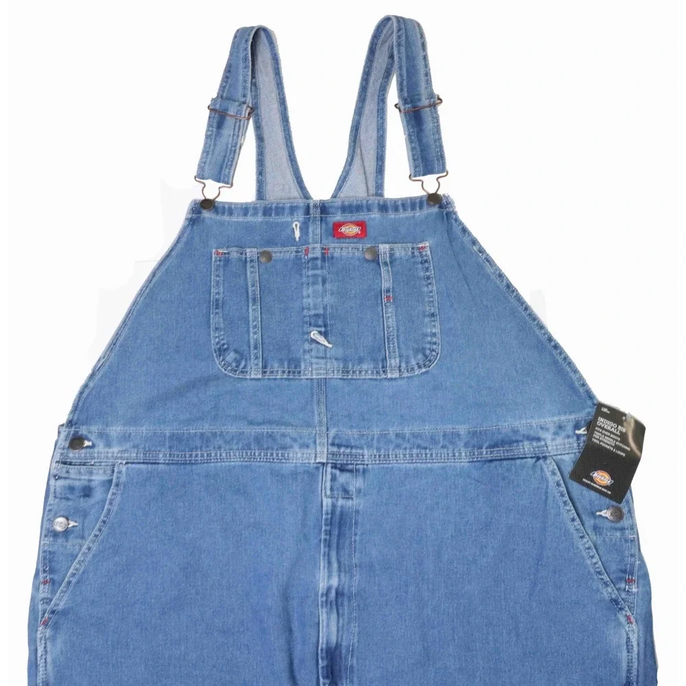 NWT Dickies Denim Bib Overalls Medium Wash Blue Cotton 8396SNB Mens Size 48 x 30